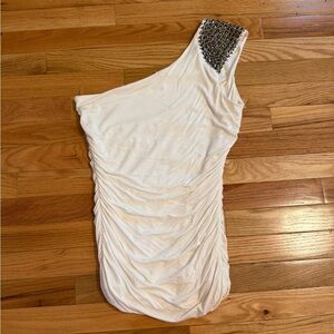 White Asymmetrical Ruched Bodycon shirt